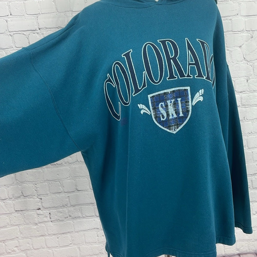 Oversized vintage Colorado Ski turquoise warm long sleeve hoodie pullover XL